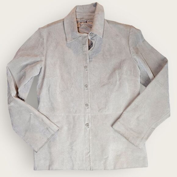 Massini Neutral Ivory Beige Leather Trench Medium - Picture 2 of 14